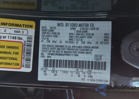 2023 Ford Bronco Sport Big Bend из США, поврежденный, VIN 3FMCR9B62PRE11169